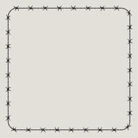 Silhouette barbed wire frame corner, coiled into square shape. vector