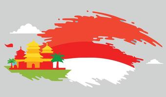 Indonesia flag with a temple and palm trees vector