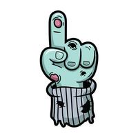 A cartoon illustration of a zombie hand with one finger pointing upwards against a white background. vector