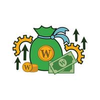 Money concept with icon design illustration. Money icon in flat color style. Banknotes, coins, cash. Financial management symbol icon illustration element design to increase wealth vector