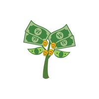 Money tree. flat design. Isolated on white background. Money icon in flat color style. Graphic design elements illustrating wealth, finance, money and the economy vector