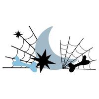 Moon with bones and spider webs illustration on white background vector