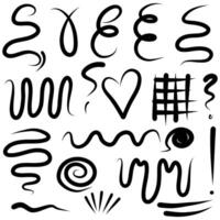 Black lines and squiggles and shapes set, hand drawn set vector