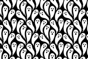spooky, ghost, phantom seamless pattern background for print on textile, wrapping,banner, card. bogeyman flying, specter old school pattern on black background. groovy white ghost fly pattern vector