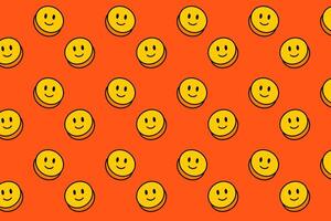 smile face shape colorful pattern on orange background. doodle smile pills seamless pattern background. funny smile emoticon 3d seamless pattern for decor and merchandise vector