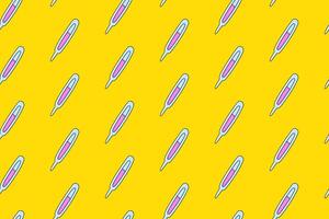thermometer colorful pattern on yellow background. doodle thermometer cartoon seamless pattern background. funny thermometer medical seamless pattern for decor and merchandise vector