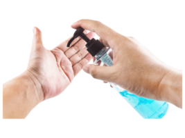 A person holding a bottle of hand sanitizer png