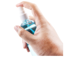 A hand holding a bottle of hand sanitizer png