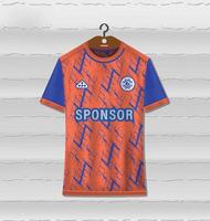 Sports jersey design with a combination of orange and blue with an abstract pattern vector