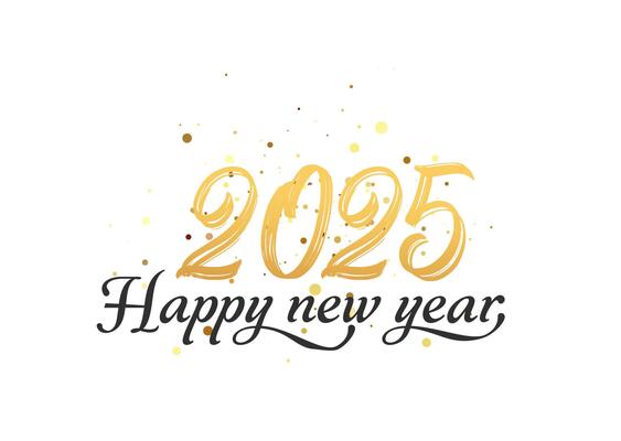 Happy New Year 2025 with calligraphy and gold brush-painted text effects. Cover of business diary for 2025 new year with wishes. Happy New Year 2025 text design. celebration poster, party invitation