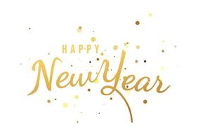 Happy new year. Lettering text for Happy New Year with golden glitter confetti on white background vector