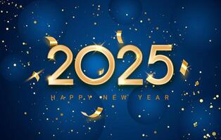 2025 Happy new year. Festive design for Christmas background. New Year Abstract shiny Gold glitter wave celebration background banner. vector