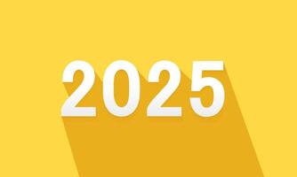 2025 Happy New Year flat design with Long Shadow. 2025 3d text icon on yellow background. Trendy new year 2025 background design for greeting and celebration. vector