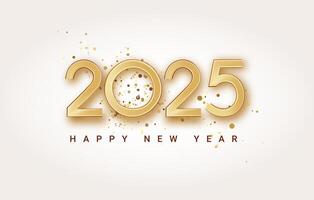 2025 New Year with gold glitter. Elegant festive christmas banner with gold numbers and glitter confetti on bright background. 2025 Golden 3d text number. vector