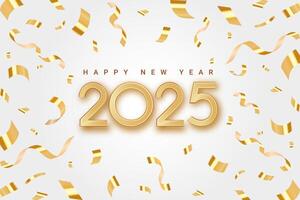 Happy new year 2025 background banner. Elegant New Year celebration design with a splash of celebratory ornaments. New Year greeting and celebration. 3d realistic illustration vector