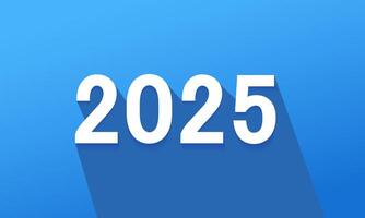 2025 flat design with Long Shadow. 2025 3d text icon on blue background. trendy new year 2025 design template. vector