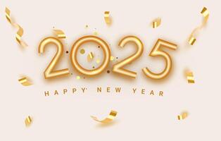 2025 New Year gold metal number. Extend Warm Wishes for a Happy New Year and Merry Christmas with this greeting card. Elegant festive Holiday greeting card design. 3d realistic vector