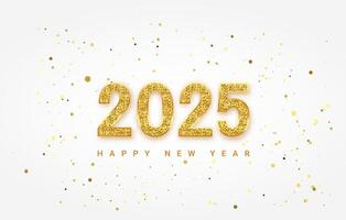 2025 Happy New Year. Festive Christmas horizontal social media banner design with congratulations. Golden numbers with Shiny Confetti realistic illustration on white background. vector