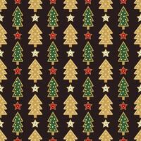 A seamless pattern of traditional holiday ginger cookies in the shape of a Christmas tree. Christmas Baking. Illustration on dark background. vector
