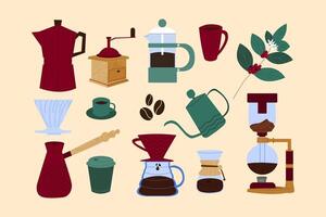Different ways of making coffee. Alternative coffee brewing. Elements isolated on background. vector
