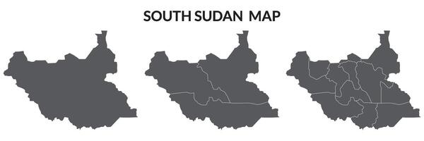South Sudan map in grey color of plain map and province map vector