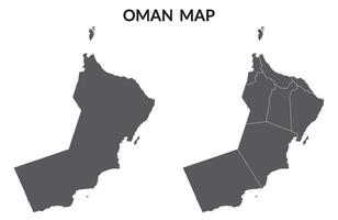 Map of Oman in grey color with plain map and provinces map vector