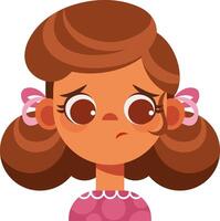 Emotion of a little girl. On the child's face there is sadness, disappointment, upset. Large head of a curly girl for set of stickers. vector