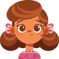 Emotion of a little girl. On the child's cute face there is joy, curiosity, gaiety, satisfaction, smile. Large head of a curly girl for set of stickers. vector