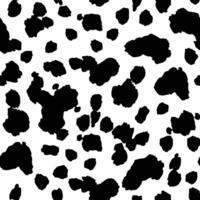 Seamless black and white cow spot print pattern. Animal skin texture. Template for wallpaper, pattern fills, web page background, surface textures. Flat Cartoon Illustration for Fabric vector