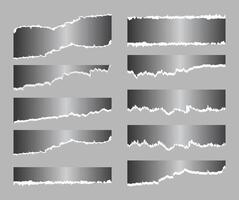 Set of black and white gradient Torn sheets of paper, Torn paper strips, Blank Ripped stripes of paper, illustration pro vector