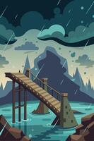broken bridge sad atmosphere rain clouds vector
