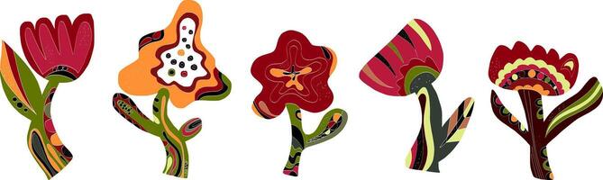 a set of four colorful flowers with a white background vector