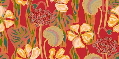 a pattern with flowers on a red background vector