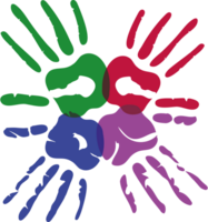 A colorful hand print with four different colors png