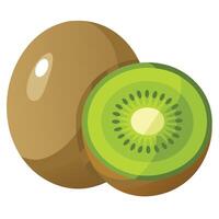 whole kiwi fruit and three sliced pieces, showcasing the green flesh and seeds on a white background. vector