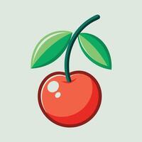 A red cherry with green leaves on a green background vector