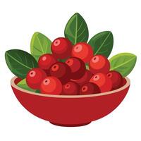 Cranberries in a bowl with leaves on a white background vector