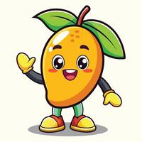 A cartoon mango character waving and smiling vector
