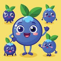 Blueberry cartoon character set with different expressions vector