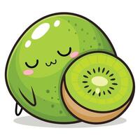 A kiwi fruit with eyes closed and a slice of kiwi fruit vector