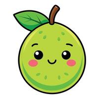 A cartoon green apple with a face and a leaf vector