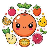 An orange surrounded by fruit and vegetables vector