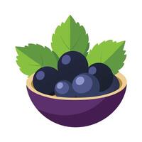 A bowl of blueberries with leaves on it vector