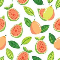 Seamless pattern of guava, watermelon and pears vector