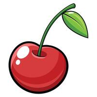 A red cherry with green leaves on it vector
