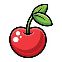 A red cherry with green leaves on it vector
