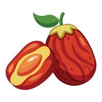 A red fruit with a green leaf on it vector