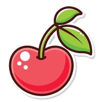 A red cherry with green leaves on a white background vector