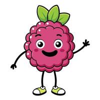 A cartoon raspberry character waving and smiling vector