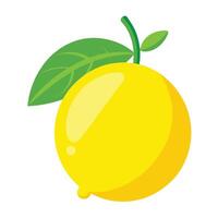 A lemon with green leaves on it vector